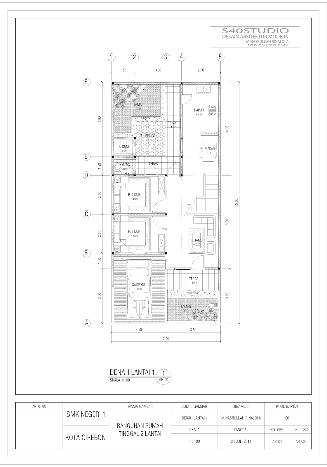 Denah Rumah Lebar 7 Panjang 14 Denah Rumah