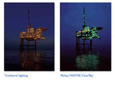 Former and new oil rig lighting comparison