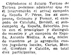 Recorte de El Mundo Deportivo sobre el Torneo Nacional de Ajedrez de Tortosa 1948