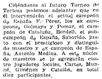 Recorte de El Mundo Deportivo sobre el Torneo Nacional de Ajedrez de Tortosa 1948