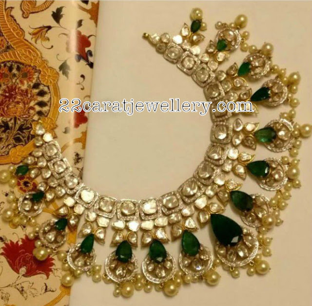 Pachi Work Emerald Choker with Pearls