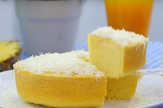 Resep cara membuat kue bolu nanas kukus taburan keju spesial lembut