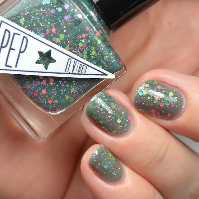 green jelly nail polish with neon glitter