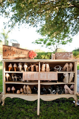 Cabinet for wedding shoes for sore feet, offer flip flops instead