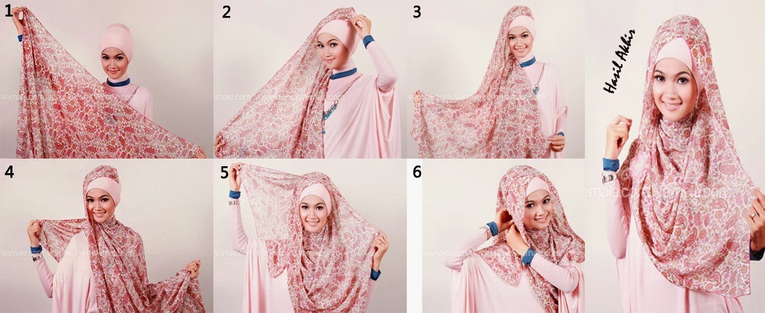 Cara Memakai Hijab Segi Empat Motif