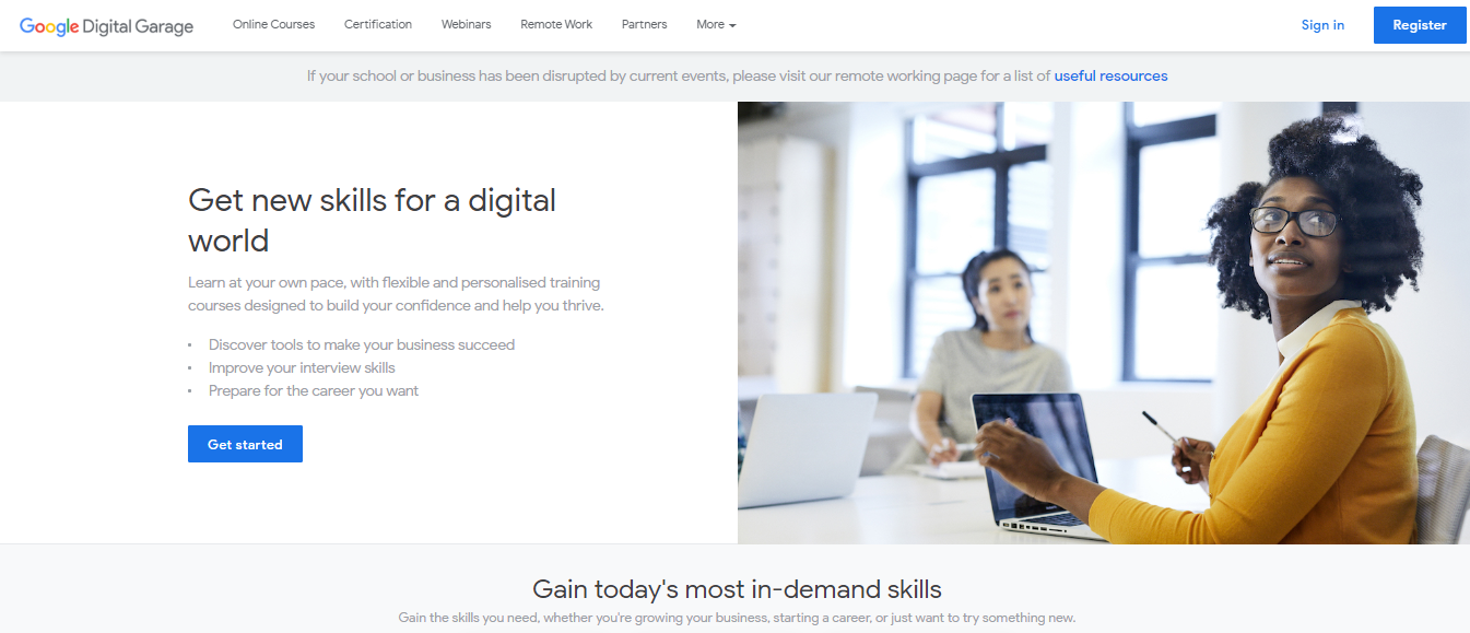 Google Digital Garage free online courses with certificates