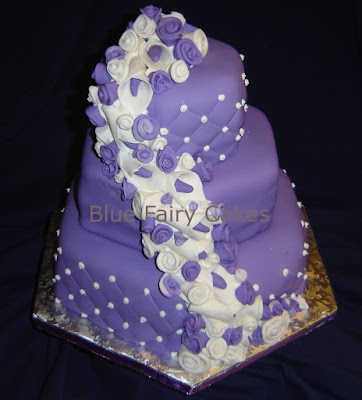 Purple Roses Lillies Wedding Cake