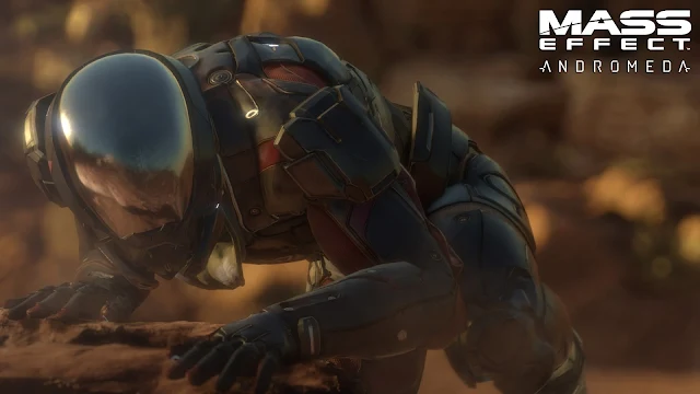 Cartel promocional del videojuego de exploración espacial Mass Effect Andromeda
