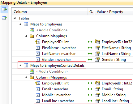 entity framework entity splitting example