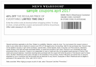 Men's Wearhouse coupons april 2017