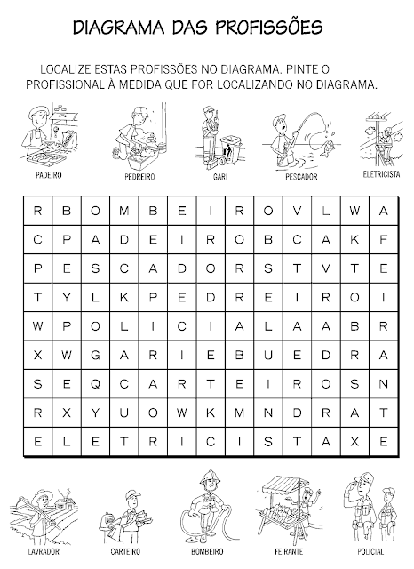 Caça-Palavras das profissões - Atividades para imprimir