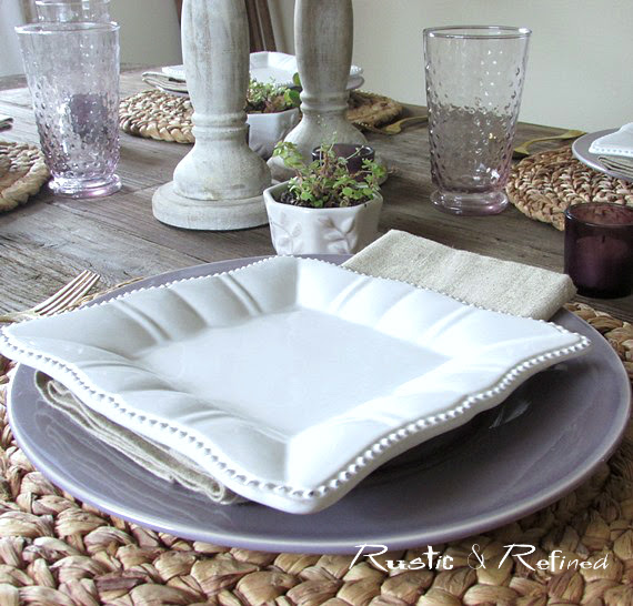 Ideas for a Summer Tablescape with purple and white dishes