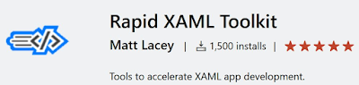 partial screenshot of the VS marketplace showing 1500 user installs for Rapid XAML Toolkit