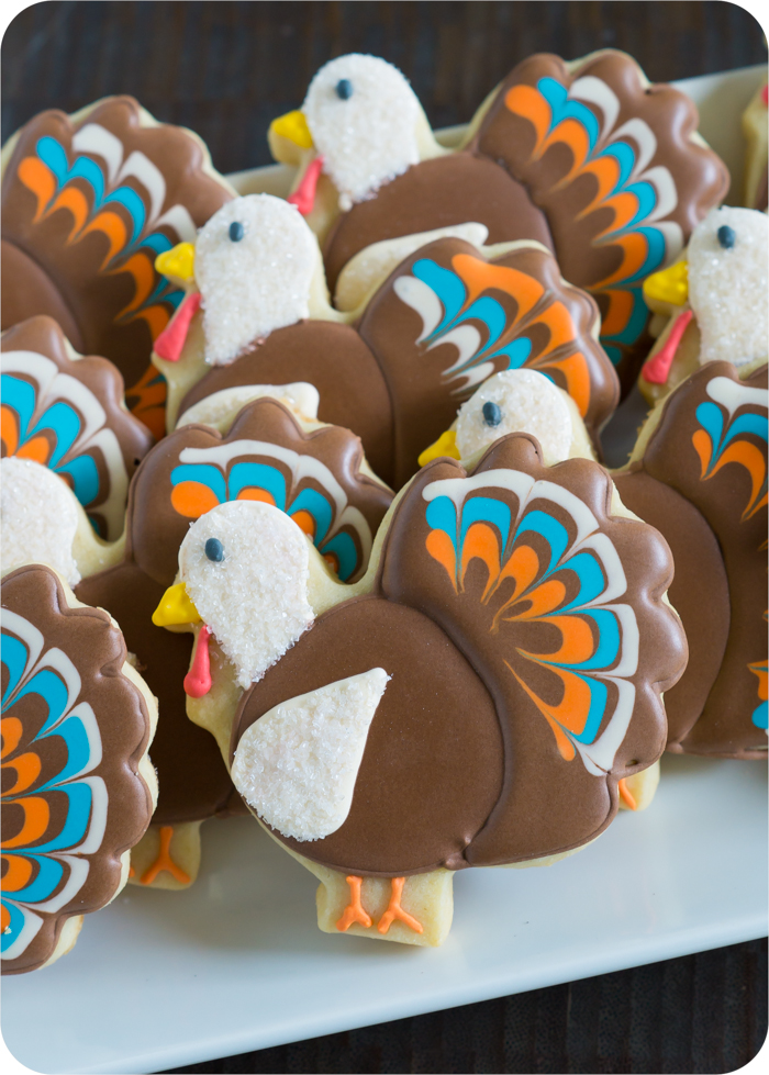 classic thanksgiving turkey cookies on a platter