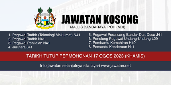 Jawatan Kosong Majlis Bandaraya Ipoh (MBI) 2023