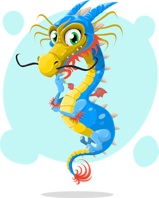 A cartoon Chinese Dragon floating upright.