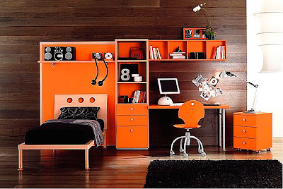 habitación muebles naranjas niño