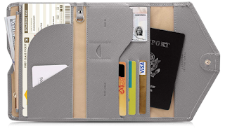 Lazoppent Envelope wallet Passport Holder Travel Wallet Tri-fold Document Organizer Passport Cover Case for Women,Gray