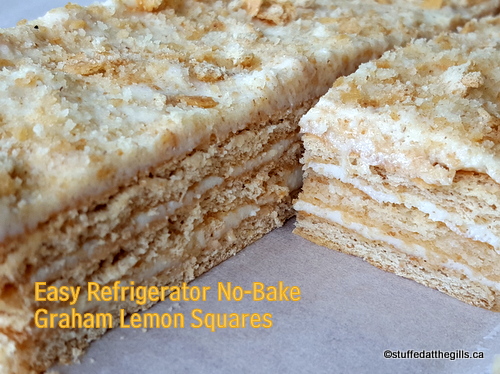 Easy Refrigerator No-Bake Graham Lemon Squares on cutting board.