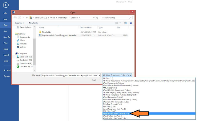 Fitur Recover Text From Any File