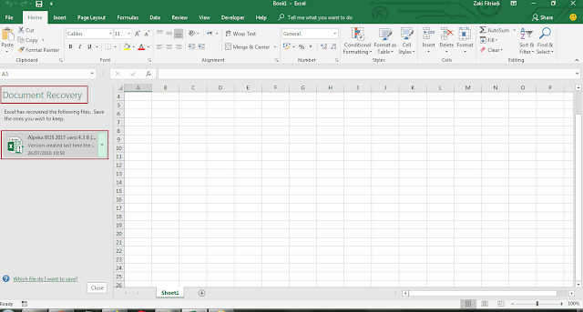 Filtur AutoRecover Pada Excel