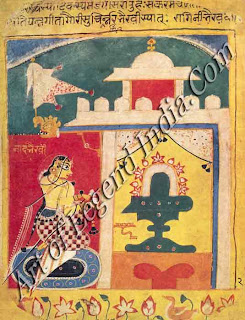 A lady worshipping the lingam An illustration to the musical mode Bhairavi ragini Rajasthan