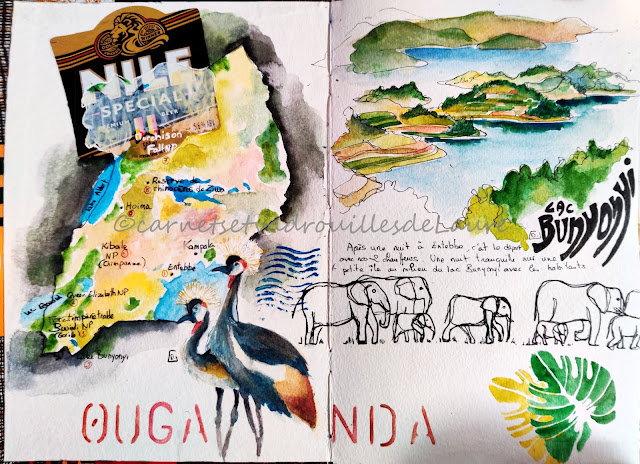 Carte Ouganda lac Bunyonyi aquarelle carnetsetvadrouillesdeLaure
