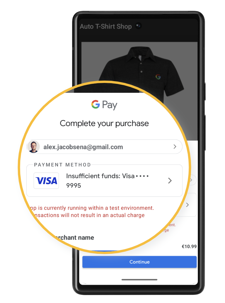 Image showing test cards in Google Pay TEST mode