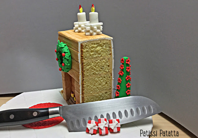 gâteau cheminée, gâteau de Noël, cake design, pâte à sucre, gâteau vanille et crème au café, crème au beurre au café, décors de Noël en pâte à sucre, gâteau rigolo, gâteau à thèmes