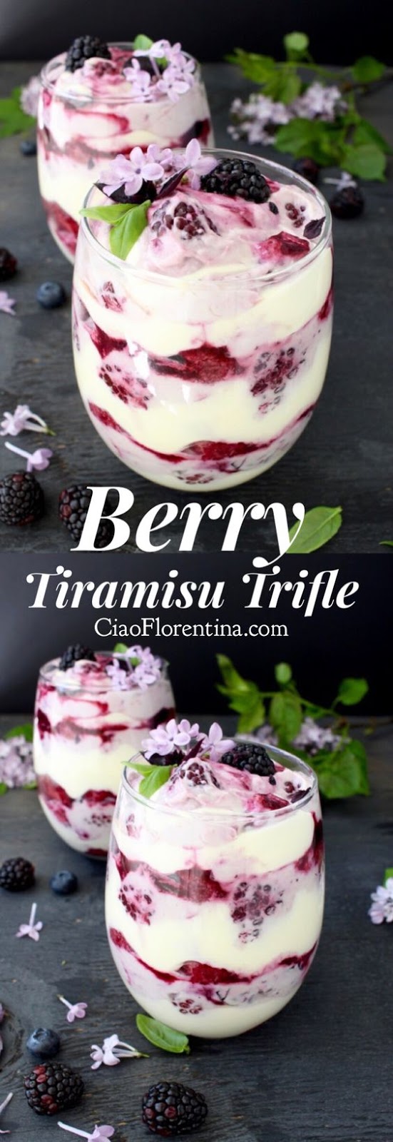 Berry Tiramisu Trifle Recipe, Easy, No Bake, No Alcohol, with Mascarpone Cheese and Lady Fingers | CiaoFlorentina.com @CiaoFlorentina