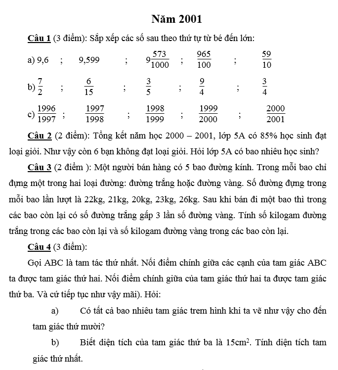 Đáp án đề thi vào lớp 6 môn toán Merie curie năm 2001 - 2002 Đáp án đề thi vào lớp 6 môn toán Merie curie năm 2001 - 2002