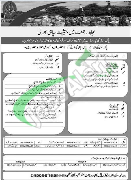 Latest Jobs OpportunitiesPak Army Mujahid Force-May-2022