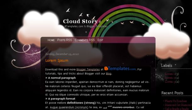 Clouds Black Free Blogger Template