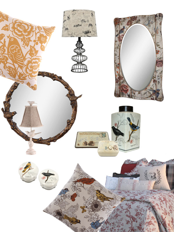 AnnabelleStyle Birds collection pillows, mirrors, bedding, lamps and more