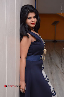Telugu Actress Alekhya Stills in Blue Long Dress at Plus One ( 1) Audio Launch  0068.jpg