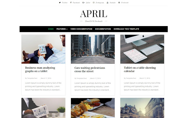 April Responsive Personal Blog Fashions Girly Minimalits Simple Clean Blogger Template Theme