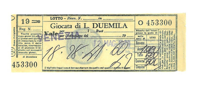  Giocata del Lotto di 2000 lire di Venezia datata 12 maggio 1979