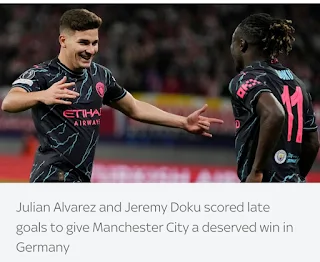 UEFA Champions League: RB Leipzig 1-3 Manchester City, SEE OTHER RESULTS