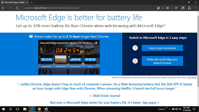 Microsoft Edge is better for battery life