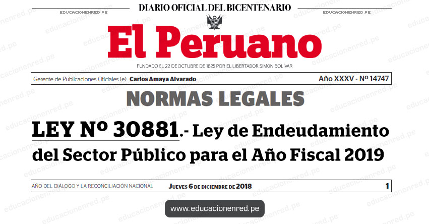LEY Nº 30881 - Ley de Endeudamiento del Sector Público para el Año Fiscal 2019 - www.congreso.gob.pe