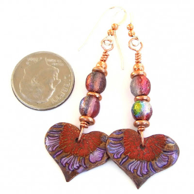 red purple copper heart earrings valentines day gift