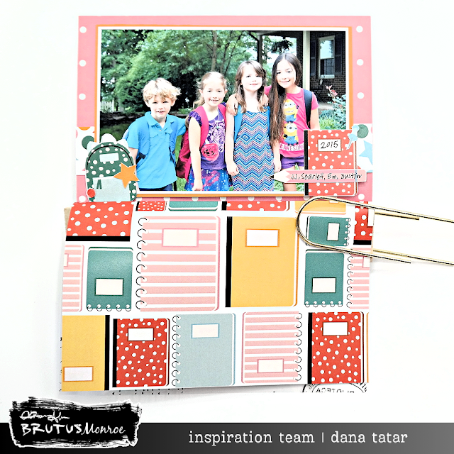 Back to School mini album created with the Brutus Monroe Study Hall Paper Pad and foiled acetate, bound together with two rulers and binding posts.