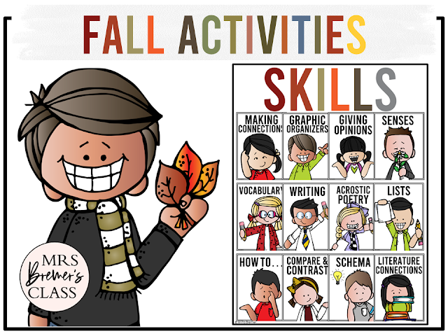 Fall activities about pumpkins, autumn, apples, scarecrows, Thanksgiving, Halloween, and more for Kindergarten, First Grade and Second Grade