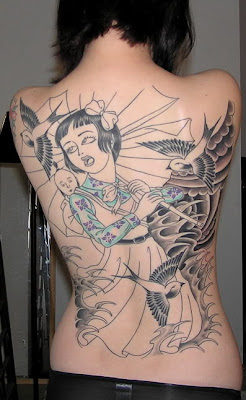 Japanese Gheisa Tattoo With Black Ink Color Image For Girls
