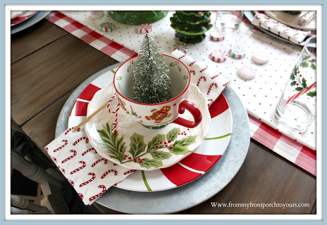 Cottage -Farmhouse -Christmas- Breakfast -Nook-Gingerbreadman-Mug-Candy Cane-Napkins-Holly-Dinnerware-Peppermint-Plate-From My Front Porch To Yours