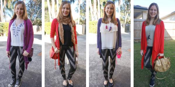 Colourful cardigans with black and grey printed skinny jeans outfit ideas | awayfromblue