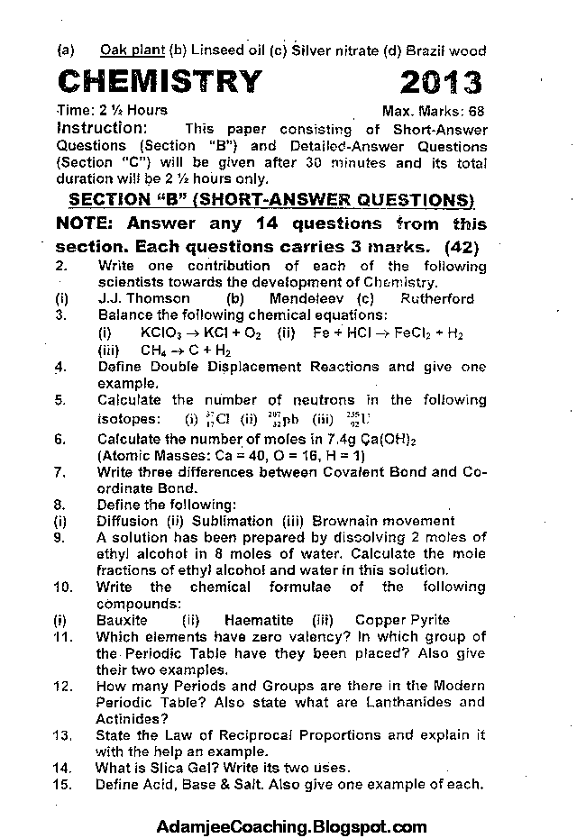 Chemistry Past Year Paper 2013