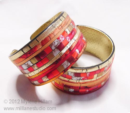 Red Mosaic Cuff bracelet made from Friendly Plastic