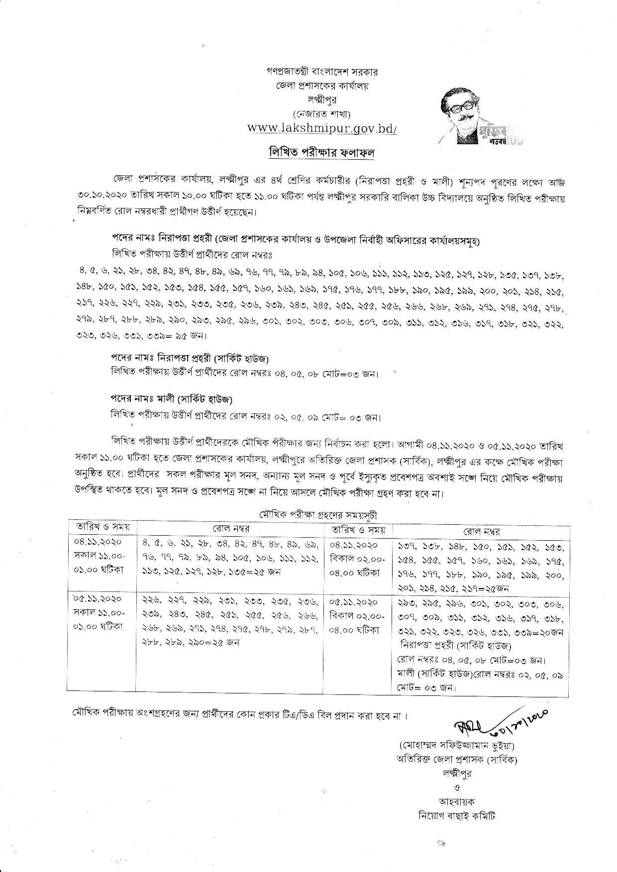 DC Office Written Exam Result Published