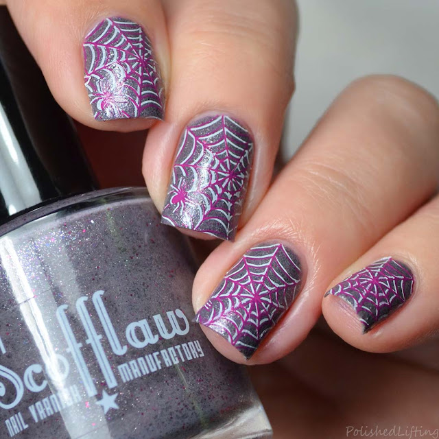 purple spiderweb nail art